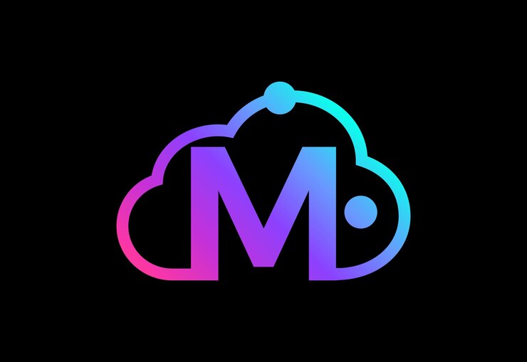 Vector letra inicial del monograma m con la nube. logotipo del servicio de computación en la nube. logotipo de tecnología en la nube