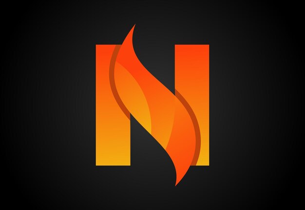 Letra inicial del monograma N con un swoosh o llama Llamas de fuego o ilustración vectorial de diseño swoosh