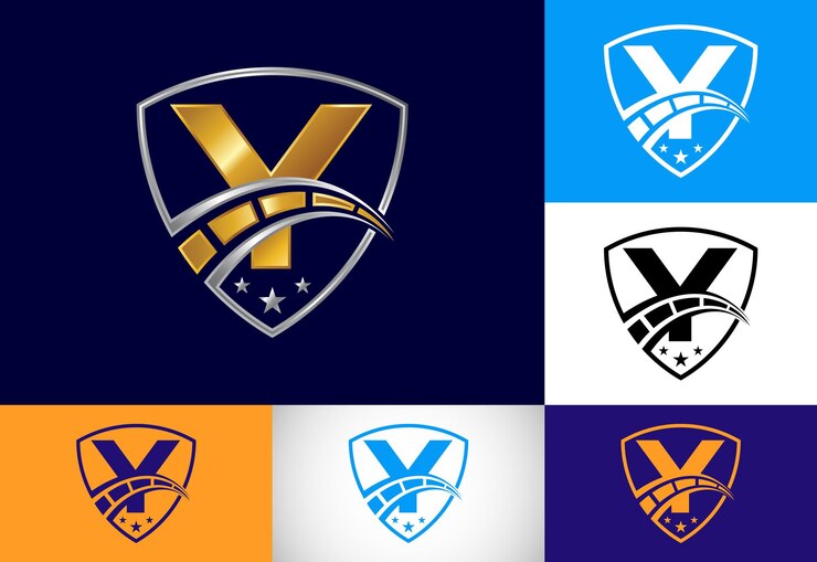 Vector letra inicial del monograma y con velocímetro y signo de escudo el concepto de diseño del logotipo automotriz