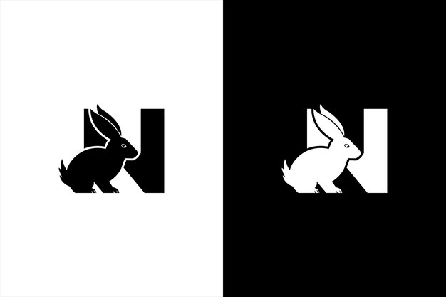 La letra inicial N Diseño del logotipo del conejo La letra N Diseño del logotipo del conejo Icono vectorial Emblema gráfico