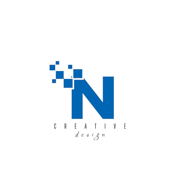 Letra inicial N Diseño del logotipo del píxel digital Forma geométrica con puntos de píxel cuadrados