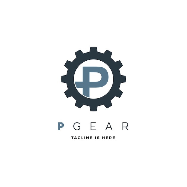 Letra inicial p gear logo vector icono ilustración