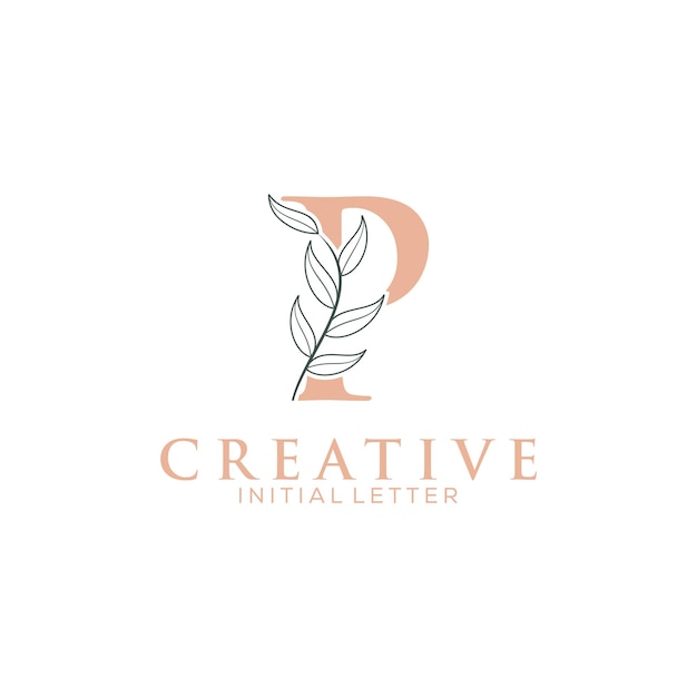 Letra inicial P y logotipo floral vector Plantilla de diseño de logotipo femenino de letra minimalista botánica