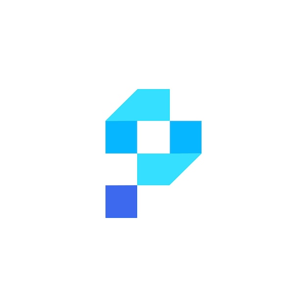 Letra inicial P Logotipo Formas azules Estilo origami utilizable para empresas y personas Logotipo o icono Plano