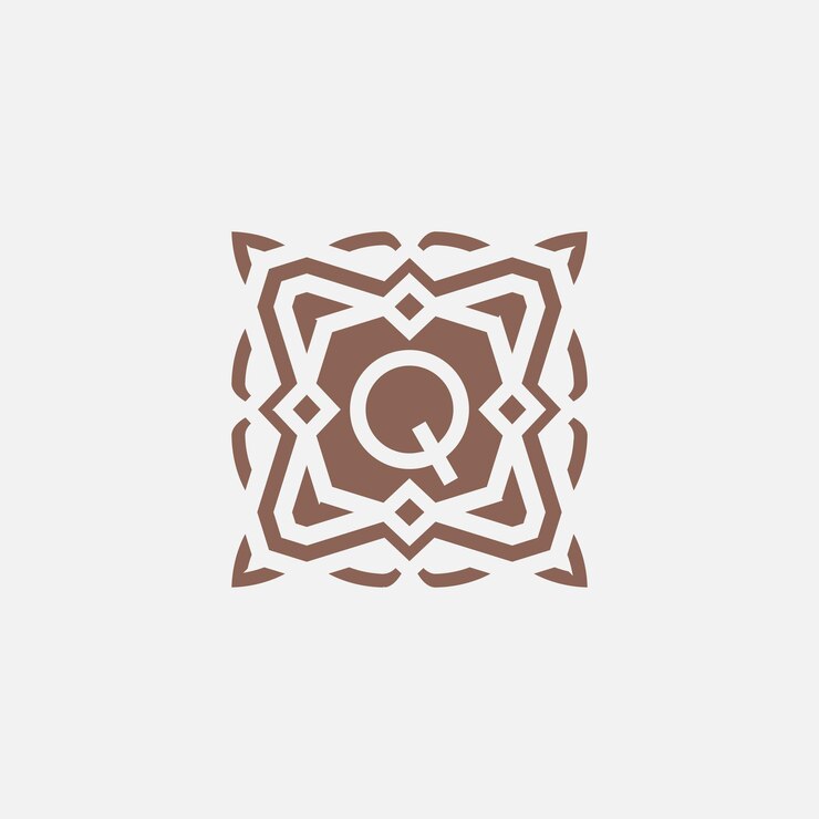 Vector letra inicial q emblema logotipo ornamental abstracto estrella patrón marco logotipo