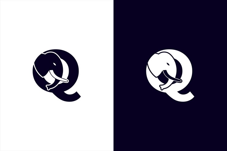 Letra inicial Q con logotipo de vector abstracto de elefante. Diseño moderno del logotipo del alfabeto de la letra Q del elefante