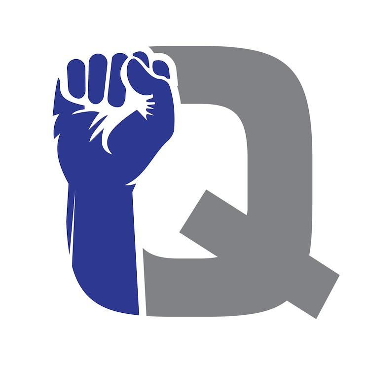 Vector la letra inicial q, la mano, el concepto del logotipo para el feliz día del trabajo para los estados unidos, el símbolo del día del trabajo de los estados unidos.