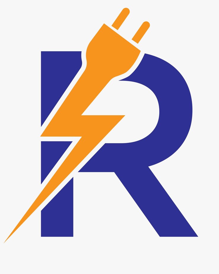 Vector letra inicial r concepto de logotipo eléctrico con energía y plantilla eléctrica template de símbolo vectorial