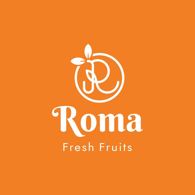 Letra inicial r con contorno de fruta naranja para diseño de logotipo de fruta fresca