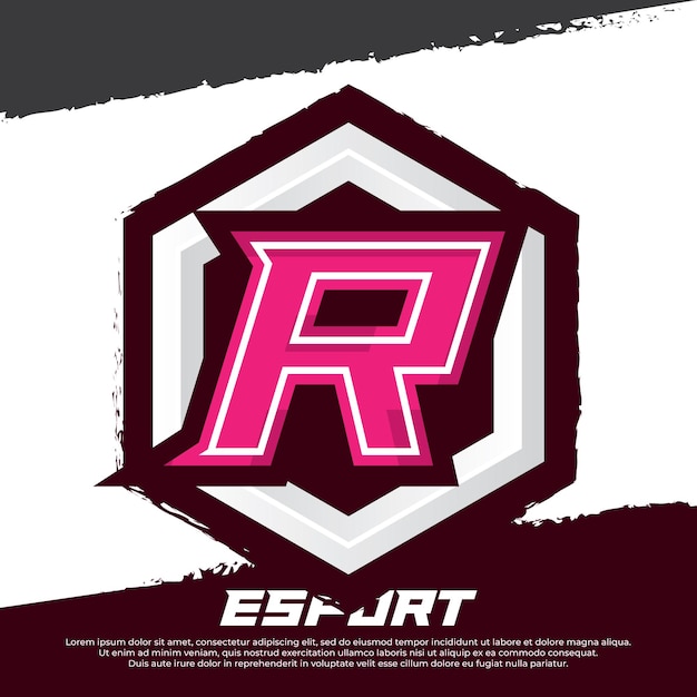 Vector letra inicial r diseño de logotipo de jugador ilustración de diseño de logotipo de esport con insignia de escudo de lujo