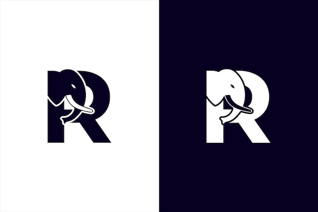 Letra inicial R con logotipo de vector abstracto de elefante. Diseño moderno del logotipo del alfabeto de la letra R del elefante