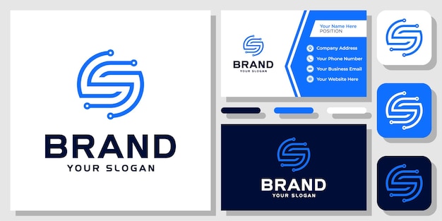Letra inicial S tecnología círculo digital datos icono moderno diseño de logotipo con plantilla de tarjeta de visita