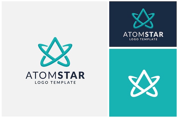 Letra inicial A con símbolo de átomo y estrella para diseño de logotipo de química científica