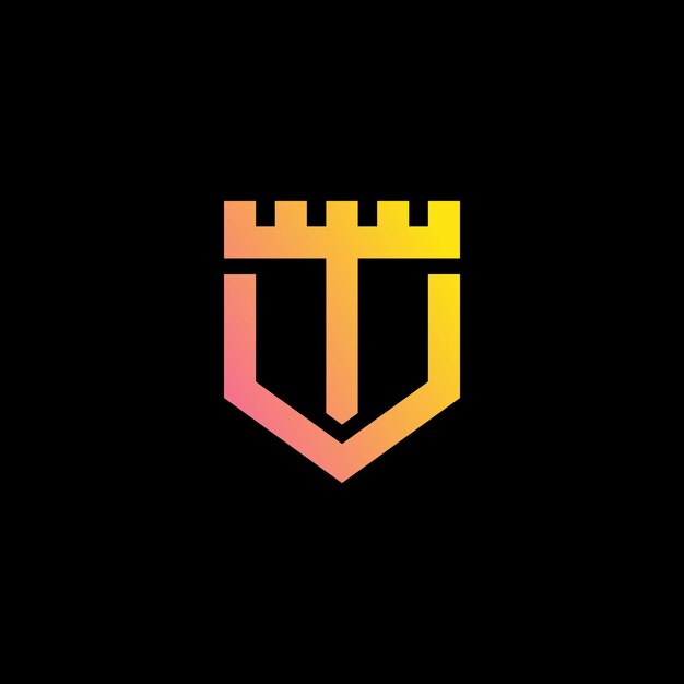 La letra inicial T con estilo de arte de línea en el concepto de escudo T vector del logotipo del escudo