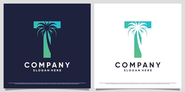 La letra inicial t con el icono de la palmera y el concepto único moderno