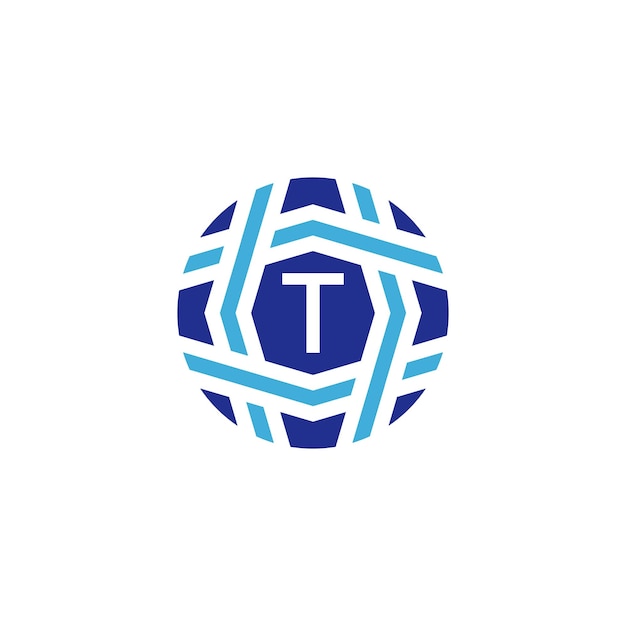 Letra inicial T logotipo de esfera Simboliza la conectividad global