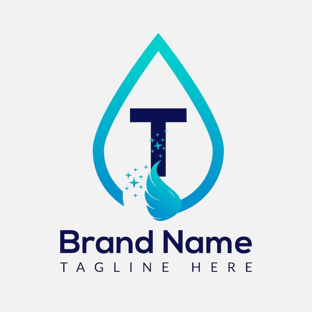 La letra inicial T Logotipo de lavado La combinación de la gota y el lavado Logotipo de la goteada Lavado Estampa de agua dulce limpia