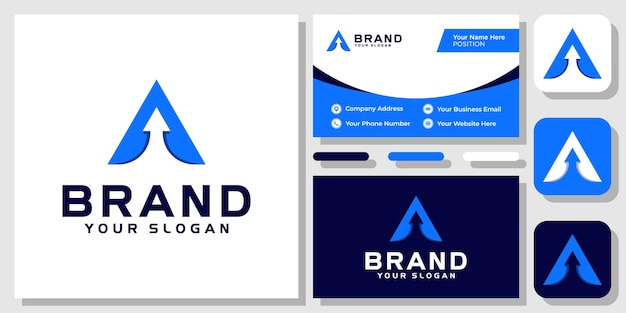 Letra inicial A Triángulo Flecha hacia arriba Crecimiento de éxito Diseño de logotipo abstracto con plantilla de tarjeta de visita