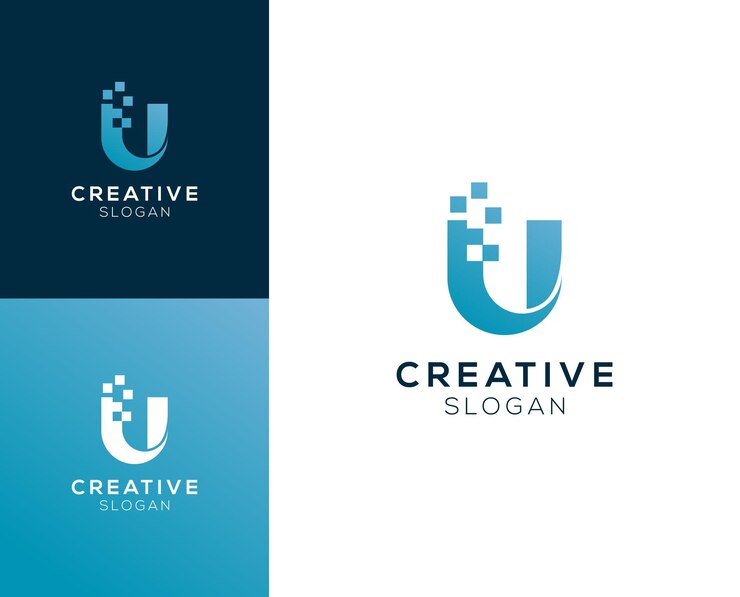 Vector letra inicial u con elemento digital vector de diseño de logotipo abstracto