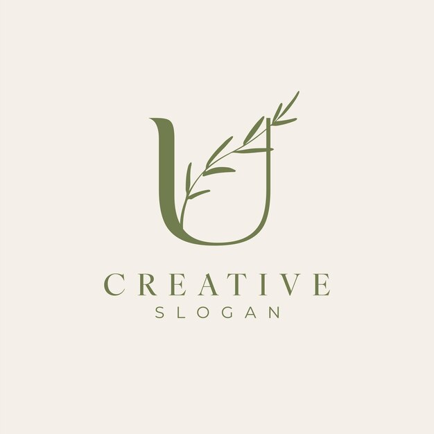 La letra inicial U Femenino Vector de plantillas de logotipo botánico floral