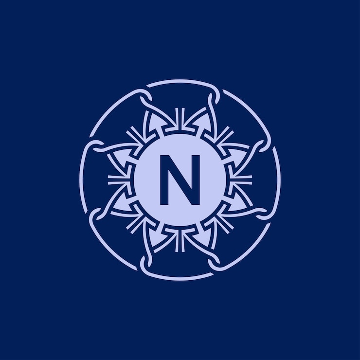 Vector letra inicial única y elegante n alfabeto círculo emblema ornamental logo