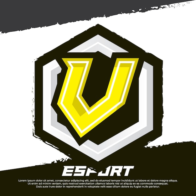 Letra inicial V diseño de logotipo de jugador ilustración de diseño de logotipo de esport con insignia de escudo de lujo