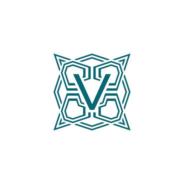 Letra inicial V líneas elegantes logotipo de marco de alfabeto moderno