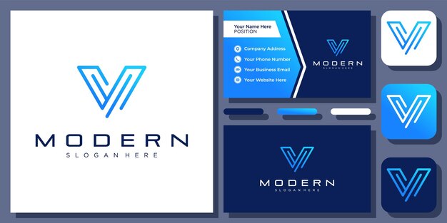 Vector letra inicial v tecnología diseño de logotipo vectorial de monograma mínimo futurista moderno con tarjeta de visita