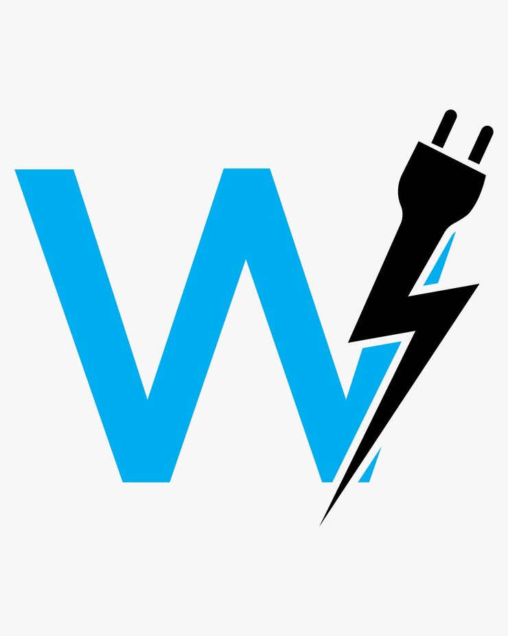 Vector letra inicial w concepto de logotipo eléctrico con energía y plantilla eléctrica template de símbolo vectorial