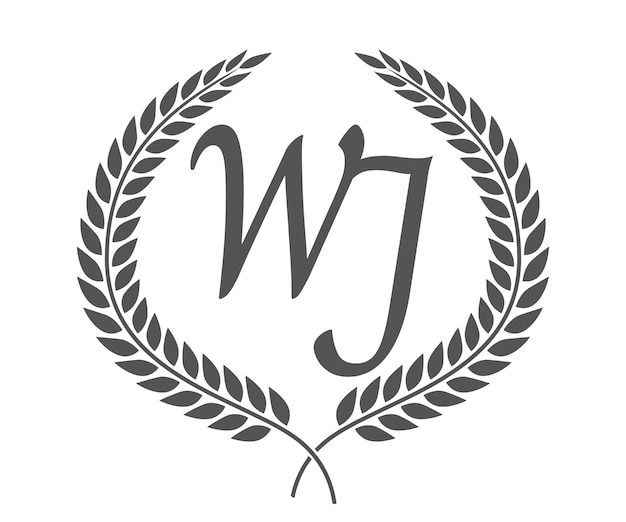 Letra inicial W y J Diseño del logotipo del monograma WJ con corona de laurel Fuente de caligrafía de lujo