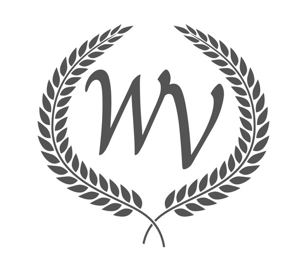 La letra inicial W y V WV monograma diseño del logotipo con corona de laurel fuente de caligrafía de lujo