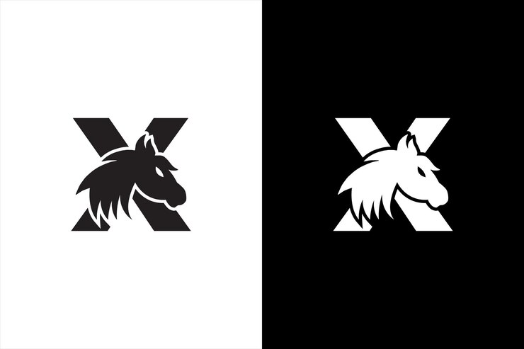 Letra inicial X con diseño de logotipo de vector de caballo. Caballo Letra X Ilustración Plantilla Icono emblema