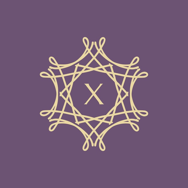 La letra inicial X es el logotipo del marco de círculo con borde ornamental floral.