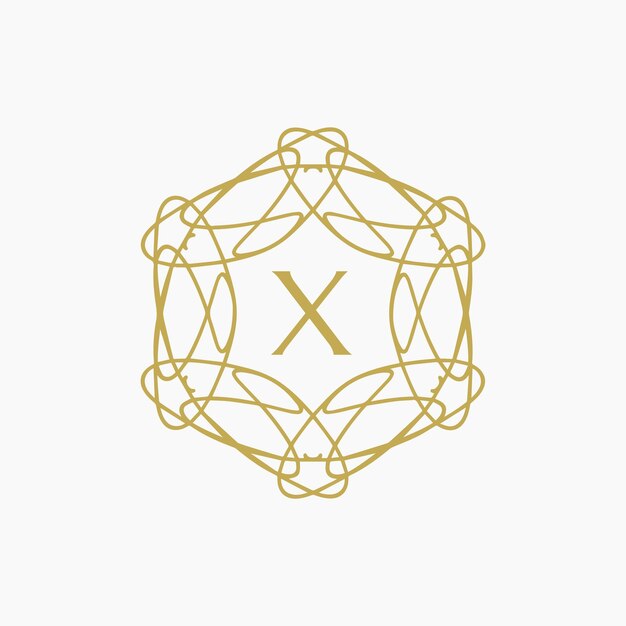 La letra inicial X es el logotipo del marco de círculo con borde ornamental floral.