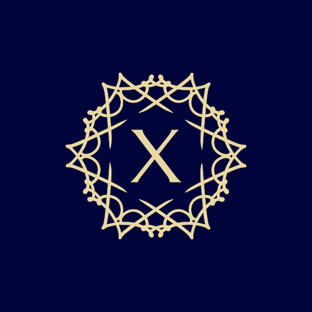La letra inicial X es el logotipo del marco de círculo con borde ornamental floral.
