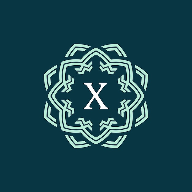 La letra inicial X es el logotipo del marco de círculo de borde ornamental.