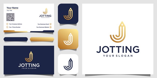 Letra J creativa con inspiración de diseño de logotipo de concepto de lápiz. y diseño de tarjetas de visita