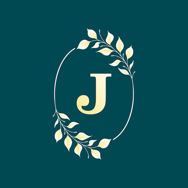 Vector letra j dentro de un elegante marco ovalado en pan de oro. ilustración aislada vectorial.