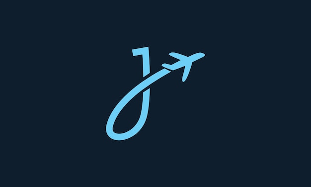 Letra J con diseño de ilustración de vector de icono de logotipo de transporte de viaje de mosca de avión
