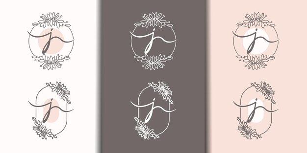 letra j femenina con plantilla de logotipo de marco floral