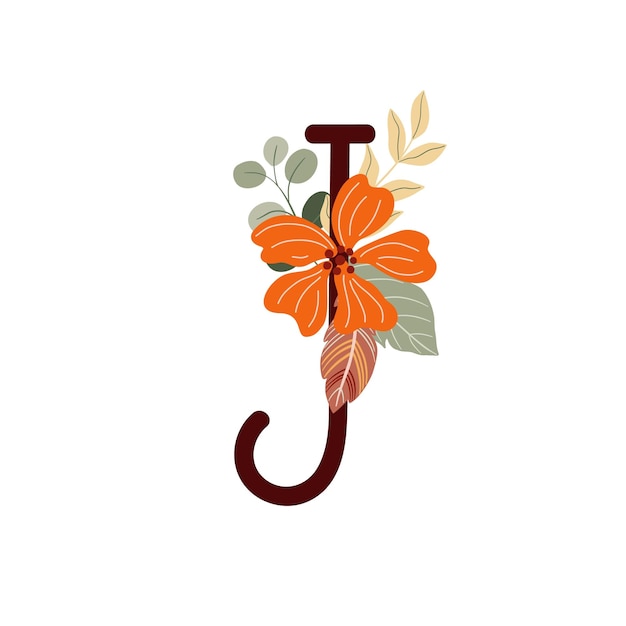 Letra J con flores boho
