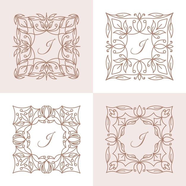 Letra J con plantilla de logotipo de marco floral