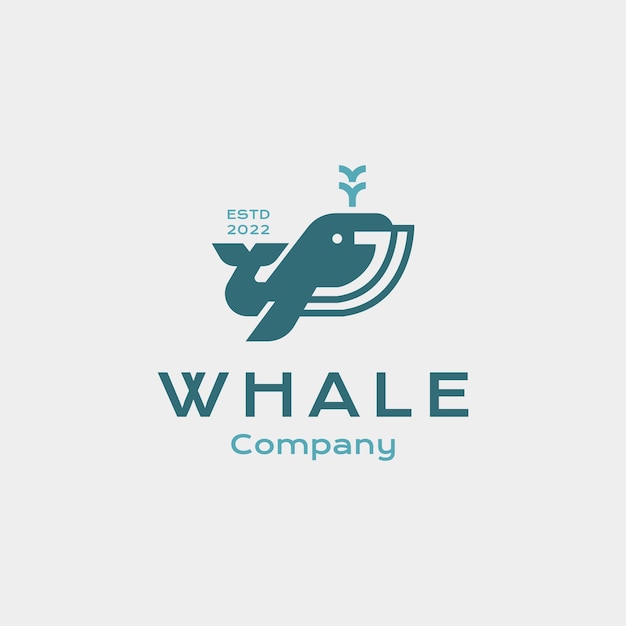 letra J simple y minimalista combinada con plantilla de logotipo de ballena