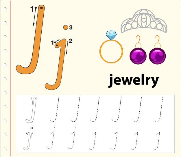 Letra j trazando hojas de ejercicios del abecedario