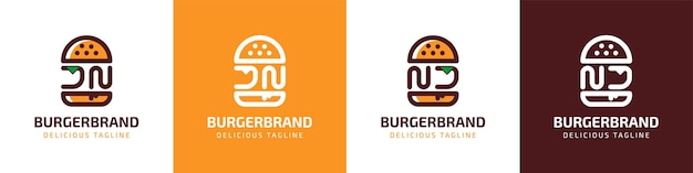 Letra JN y NJ Burger Logo adecuado para cualquier negocio relacionado con hamburguesas con iniciales JN o NJ