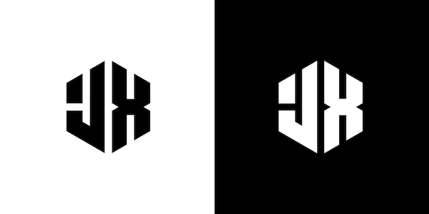Letra JX Polygon, diseño de logotipo mínimo hexagonal sobre fondo blanco y negro