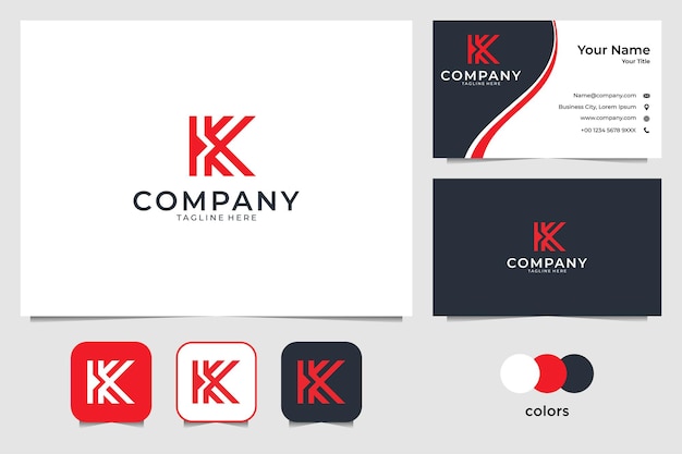 Letra k con diseño de logotipo flecha roja y tarjeta de visita