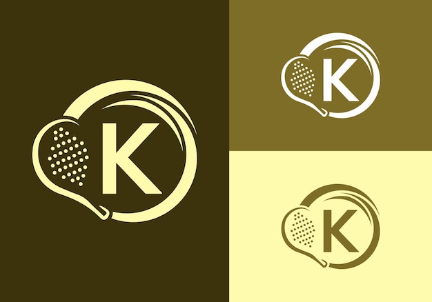Letra K con diseño de logotipo de raqueta de pádel Plantilla vectorial Club de tenis de mesa de playa Símbolo de negocios an