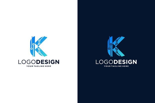 La letra K es la inspiración para el diseño del logotipo de la conexión de puntos digital moderna