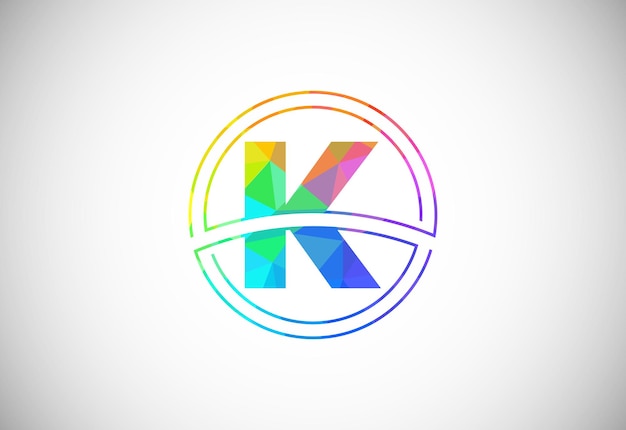 Letra K de estilo polivinílico bajo con un marco circular Símbolo gráfico del alfabeto para la identidad empresarial corporativa
